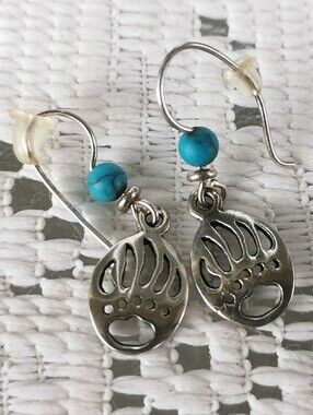Sterling Silver 925 Bear Paw Southwestern Dangle Earrings